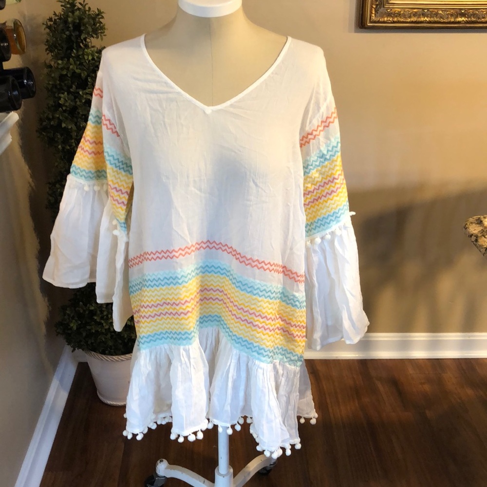Express White Multicolor Striped Swim Coverup